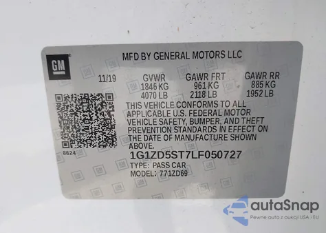 2020 Chevrolet Malibu Fwd Lt from USA, damaged, VIN 1G1ZD5ST7LF050727